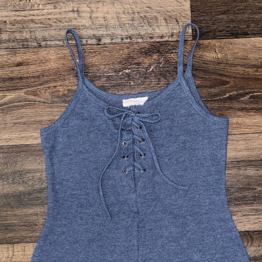 Dark Blue Lace-Up Knit Small Romper - Picture 3 of 5